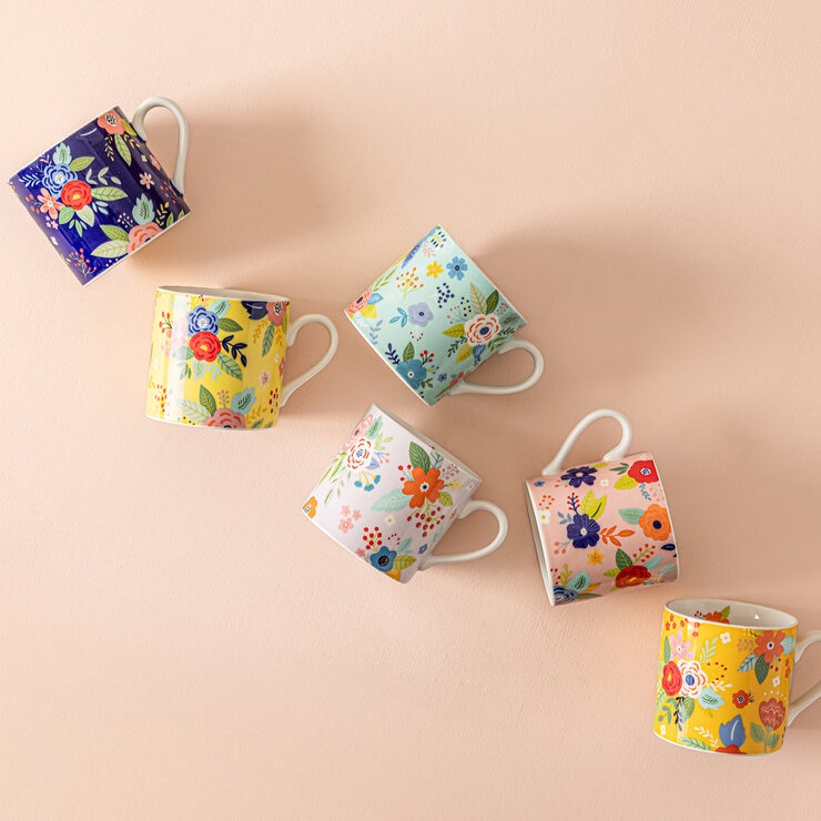 Over&Back Juego de 6 Tazas de Cerámica Florales de 414 mL — Imagen 4 de 4