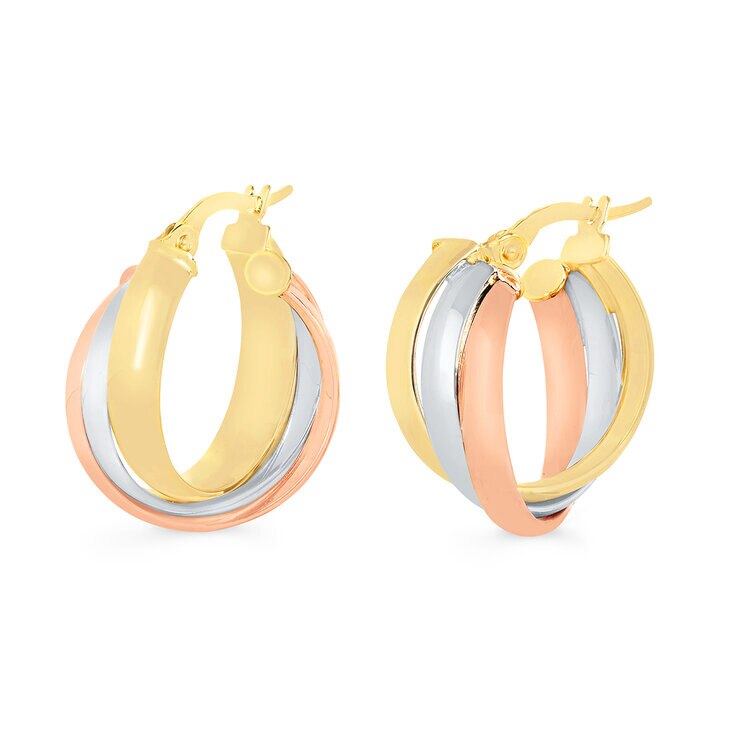 Aretes, Arracadas de Triple Fila, Oro Tres Tonos 14K — Imagen 4 de 4
