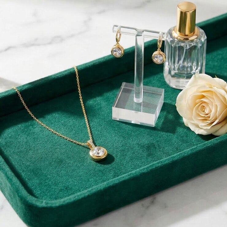 Mayfer, Juego Dorado de Collar y Aretes, con Cristal Austríaco — Imagen 3 de 4