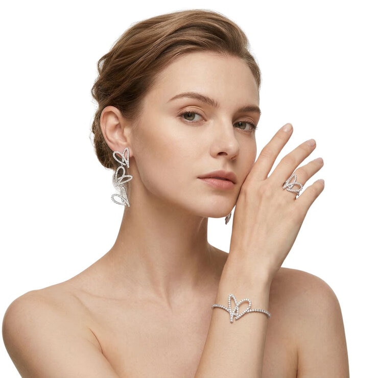 Mayfer, Juego de Corazones, Anillo, Aretes y Pulsera, con Cristal Austríaco — Imagen 2 de 4