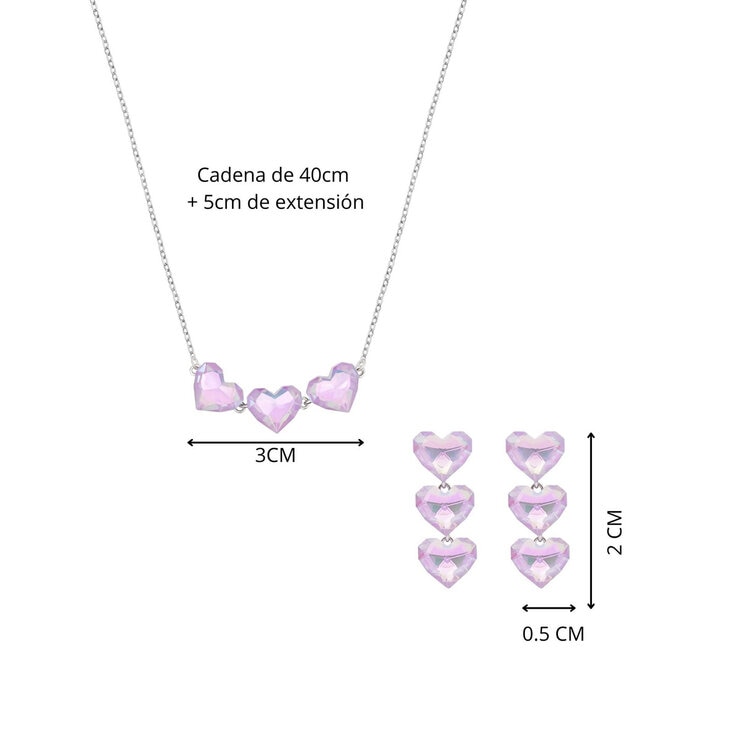 Mayfer, Juego de Collar y Aretes, Corazones con Cristal Austríaco — Imagen 2 de 4