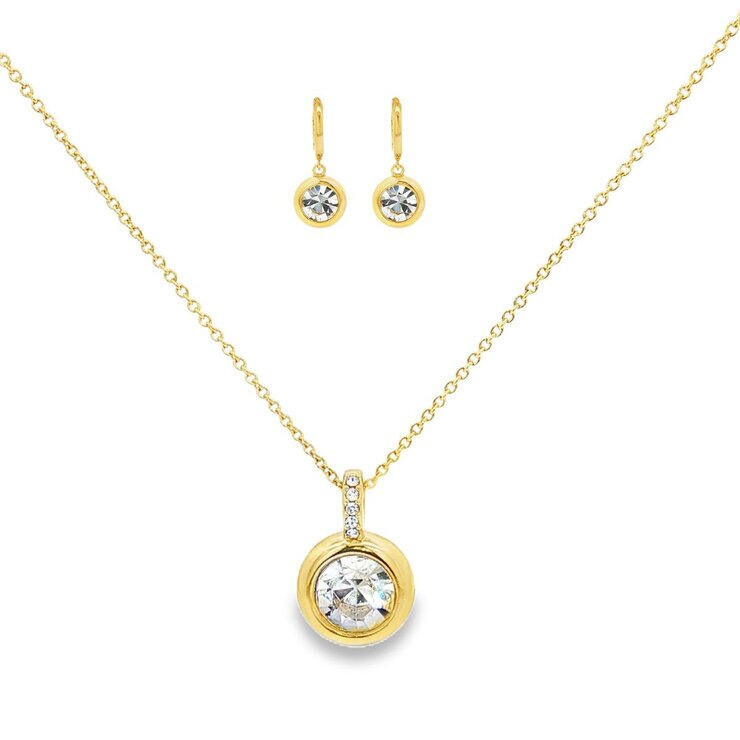 Mayfer, Juego Dorado de Collar y Aretes, con Cristal Austríaco