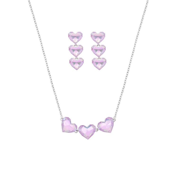 Mayfer, Juego de Collar y Aretes, Corazones con Cristal Austríaco