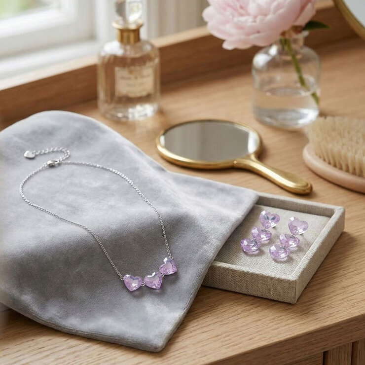 Mayfer, Juego de Collar y Aretes, Corazones con Cristal Austríaco — Imagen 4 de 4