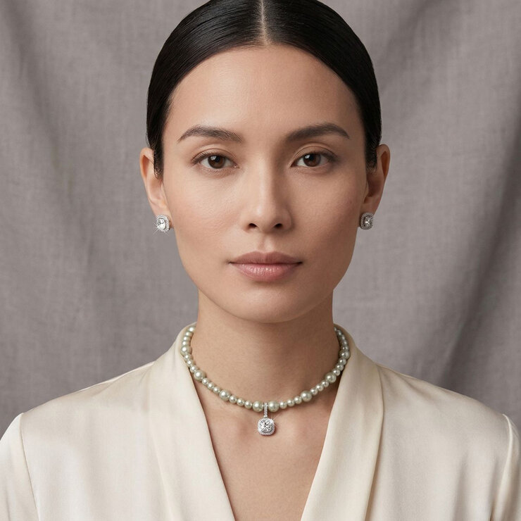 Mayfer, Juego de Collar y Aretes, Plata .925, con Cristal Austríaco — Imagen 4 de 4