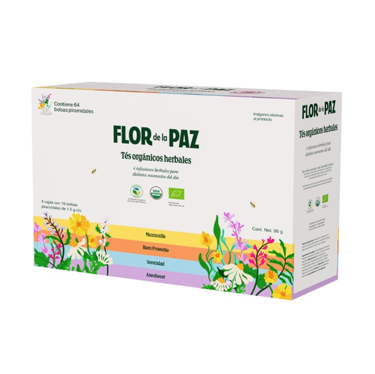 Flor de la Paz Tés Orgánicos Herbales 64 pzas
