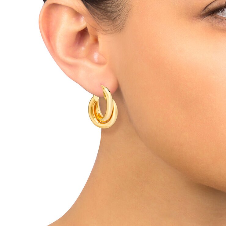 Aretes, Arracadas de Doble Fila, Oro Amarillo 14K — Imagen 2 de 4