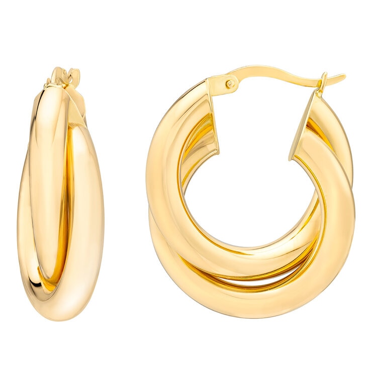 Aretes, Arracadas de Doble Fila, Oro Amarillo 14K