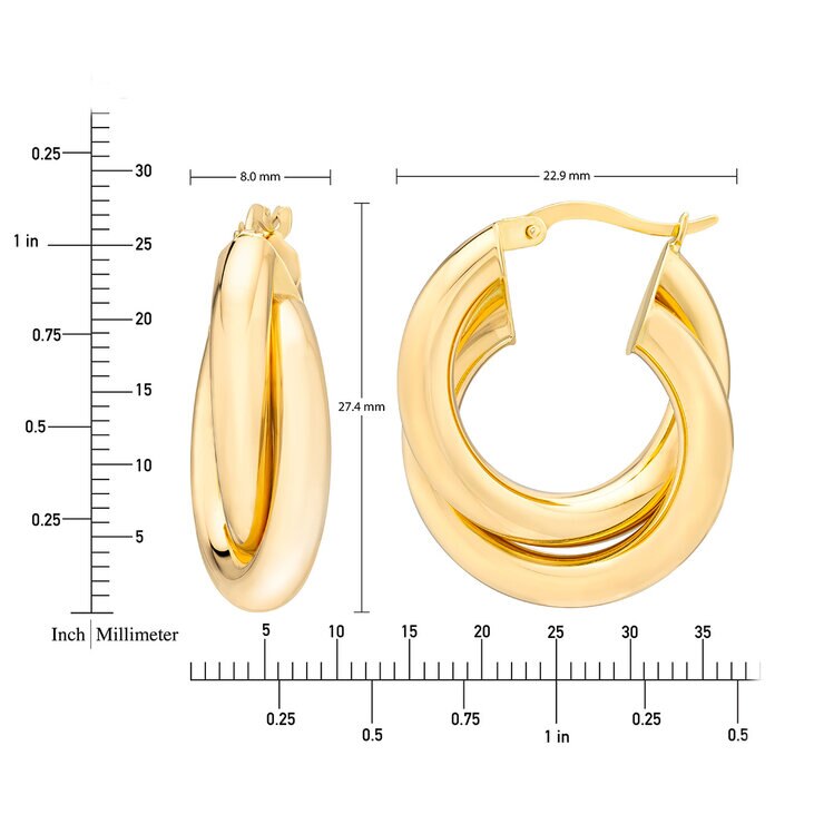Aretes, Arracadas de Doble Fila, Oro Amarillo 14K — Imagen 3 de 4