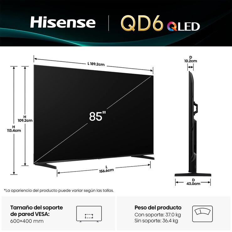 Hisense Pantalla 85" QLED 4K Fire TV — Imagen 3 de 4