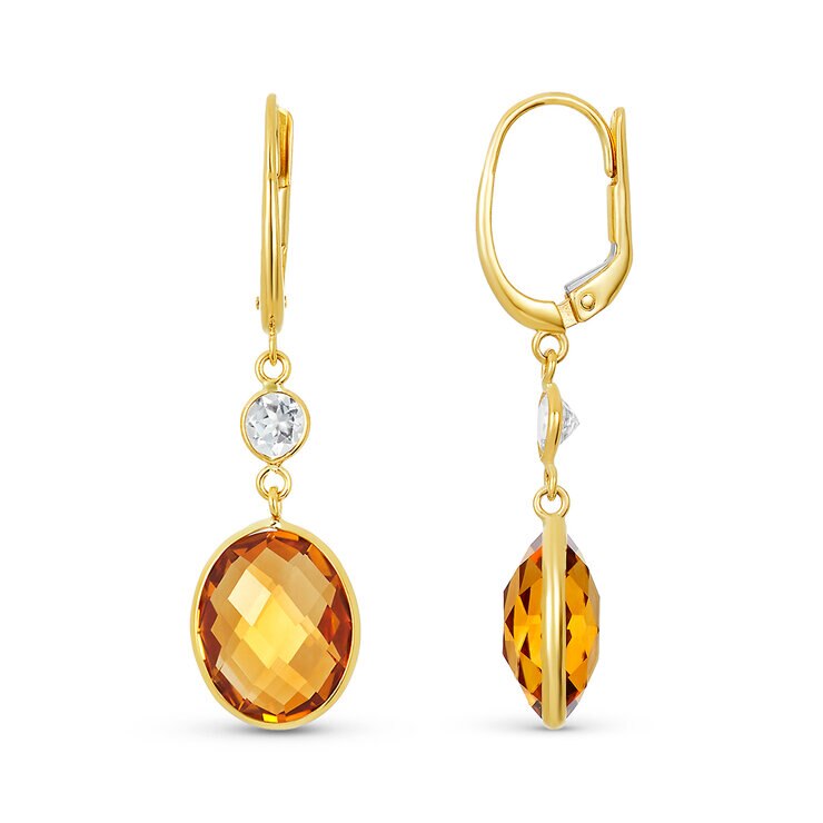 Aretes de Citrino y Topacio, Oro Amarillo 14K — Imagen 2 de 3