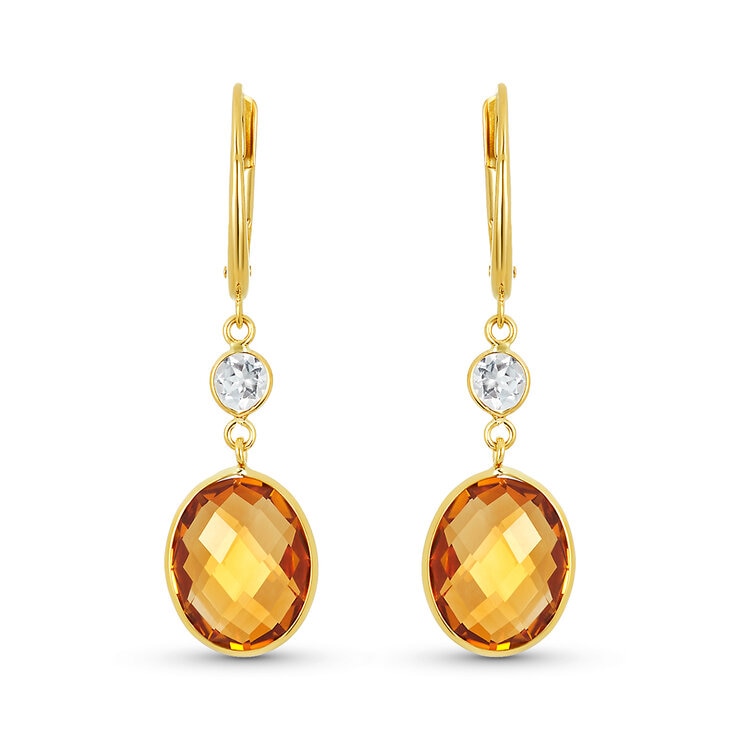 Aretes de Citrino y Topacio, Oro Amarillo 14K — Imagen 1 de 3