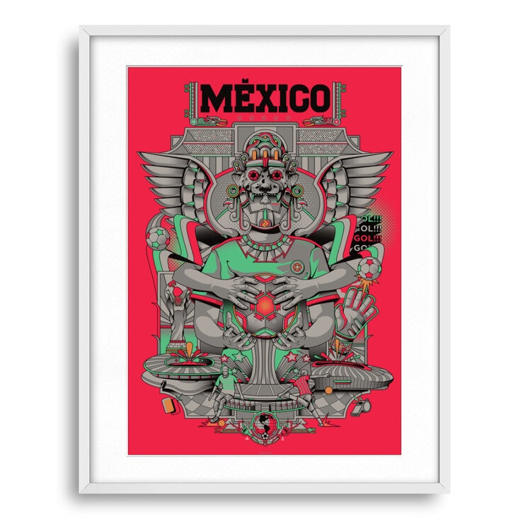 Black is Color, Ilustración con Marco, México Reta del Mundo, Verde y/o Rojo — Imagen 2 de 2