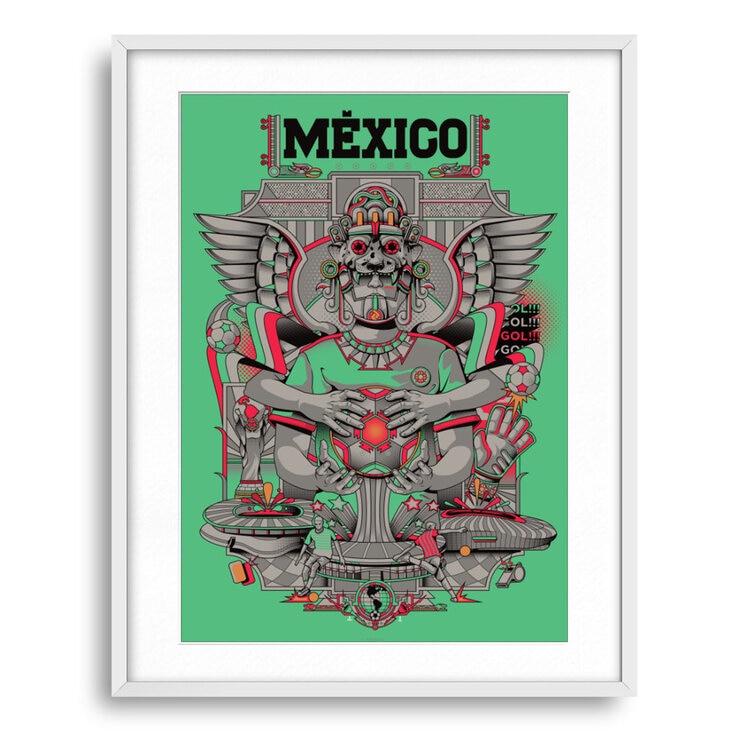 Black is Color, Ilustración con Marco, México Reta del Mundo, Verde y/o Rojo — Imagen 1 de 2