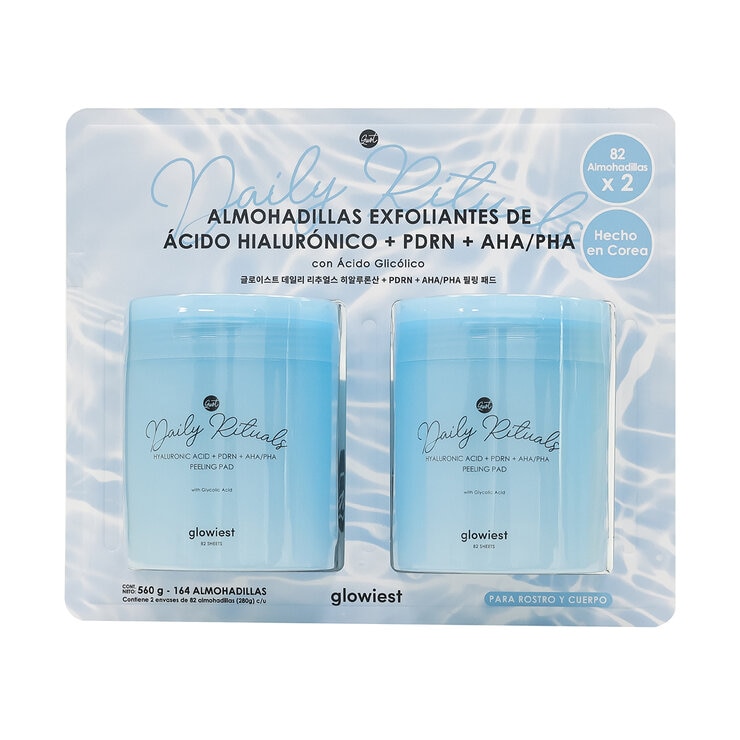 Glowiest Almohadillas Exfoliantes de Ácido Hialurónico + PDRN + AHA/PHA 2 envases
