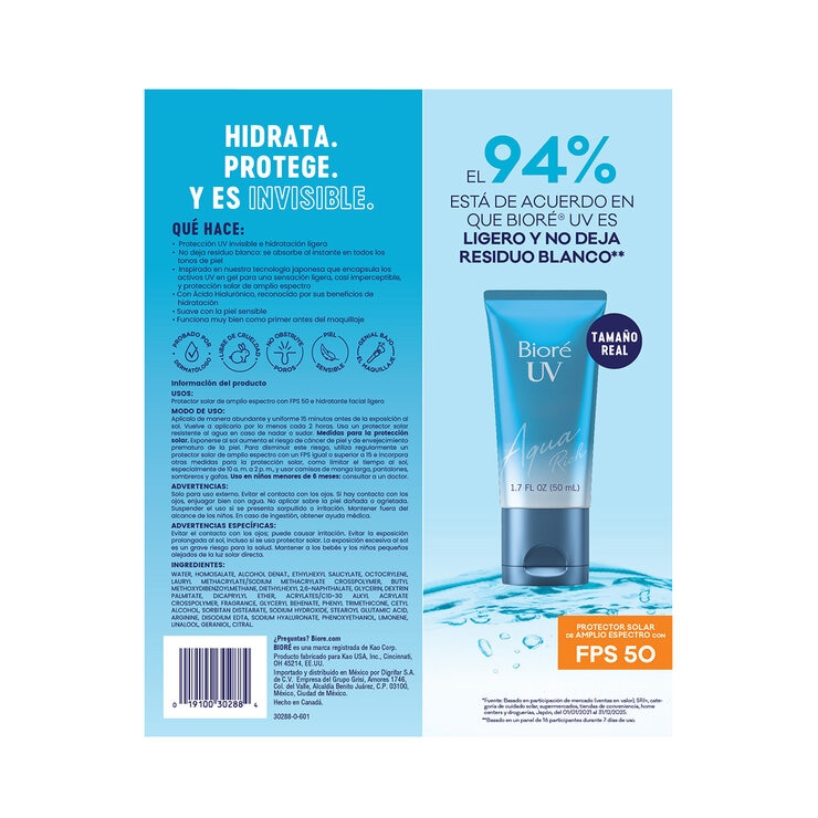 Bioré UV Aqua Rich Protector Solar SPF 50 3 pzas — Imagen 4 de 4