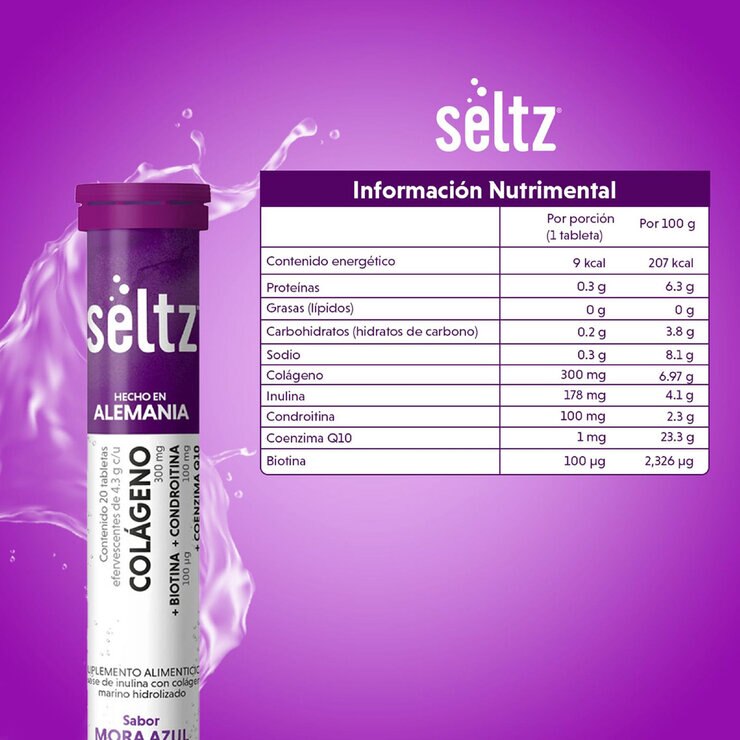 Seltz Colágeno 3 Tubos con 20 Tabletas Efervescentes c/u Sabor Mora Azul — Imagen 3 de 4