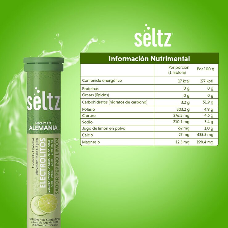 Seltz Electrolitos 3 Tubos de 13 Tabletas Efervescentes c/u Sabor Pepino-Limón — Imagen 4 de 4