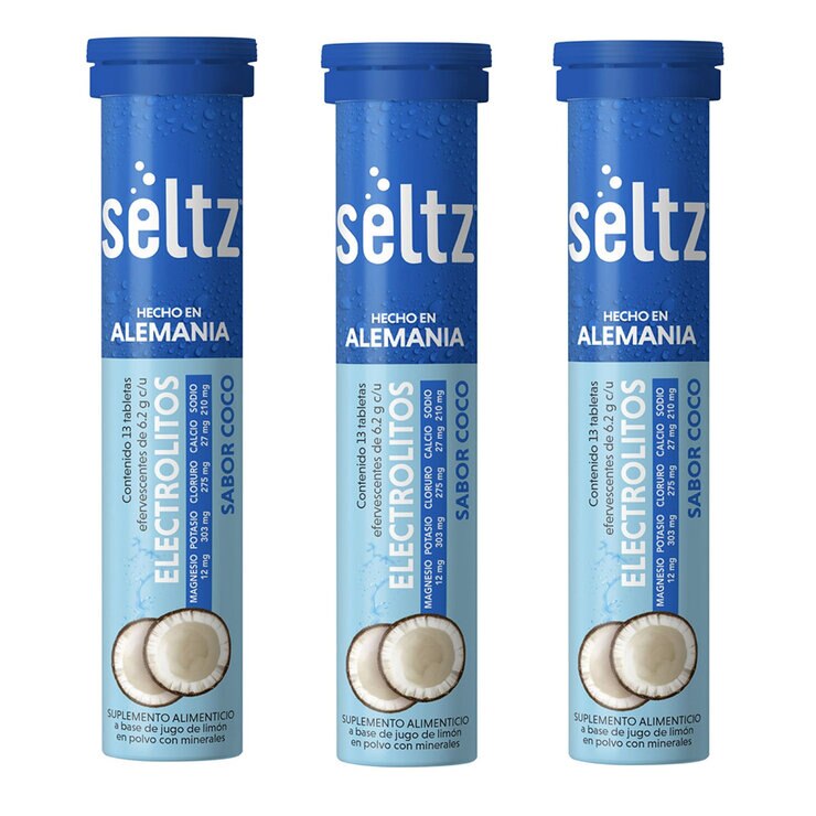 Seltz Electrolitos 3 Tubos con 13 Tabletas Efervescentes c/u Sabor Coco