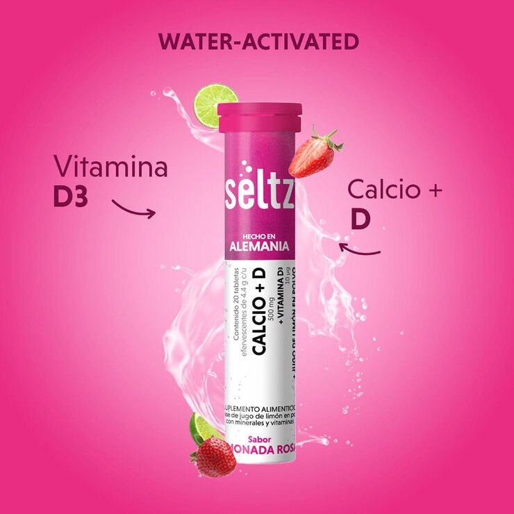 Seltz Calcio + Vitamina D 3 Tubos con 20 Tabletas Efervescentes c/u Sabor Limonada Rosa — Imagen 4 de 4