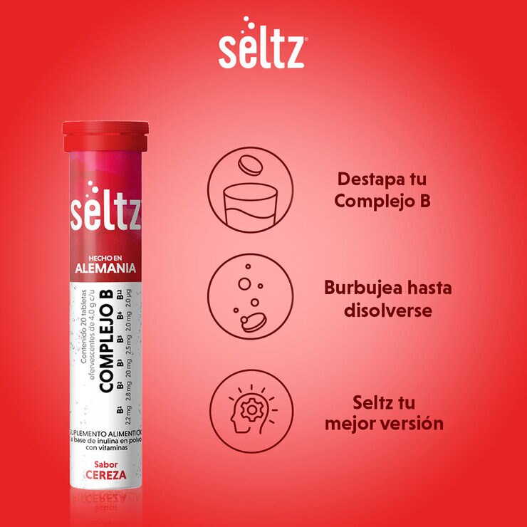 Seltz Complejo B 3 Tubos con 20 Tabletas Efervescentes c/u Sabor Cereza — Imagen 3 de 4