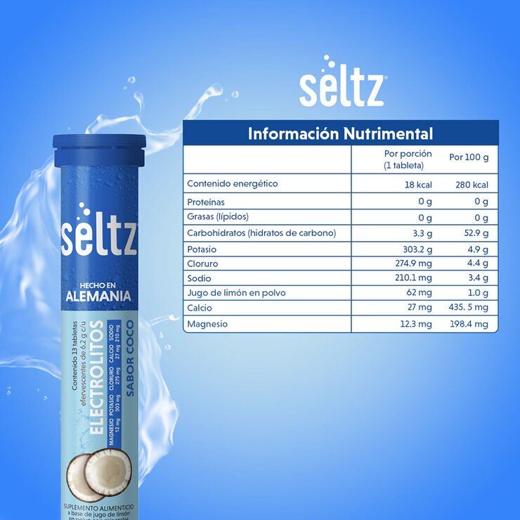Seltz Electrolitos 3 Tubos con 13 Tabletas Efervescentes c/u Sabor Coco — Imagen 3 de 4