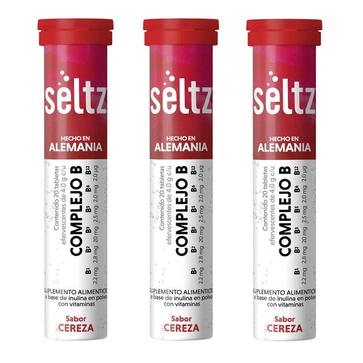 Seltz Complejo B 3 Tubos con 20 Tabletas Efervescentes c/u Sabor Cereza