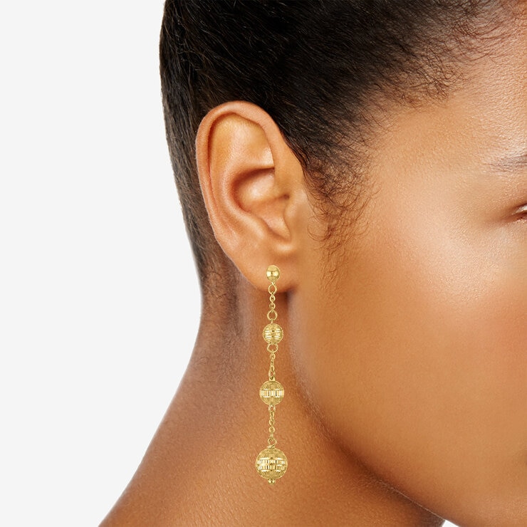 Aretes, Colgantes de Cuentas, Oro Amarillo 14K — Imagen 3 de 4
