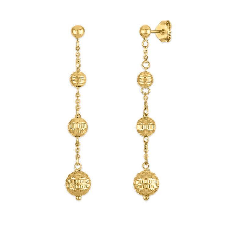 Aretes, Colgantes de Cuentas, Oro Amarillo 14K