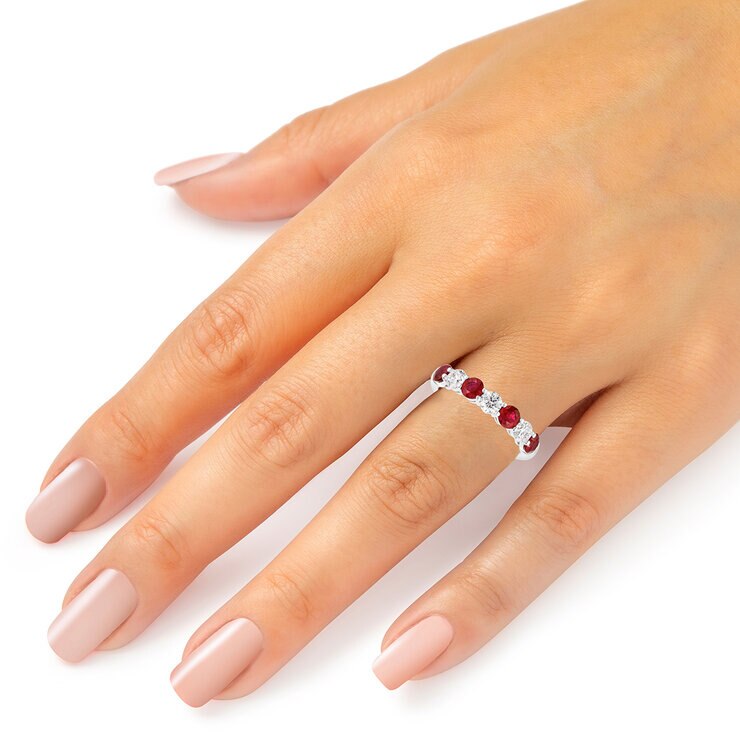 Anillo de Rubi con Diamantes 0.48ctw, Oro Blanco 14K — Imagen 3 de 4