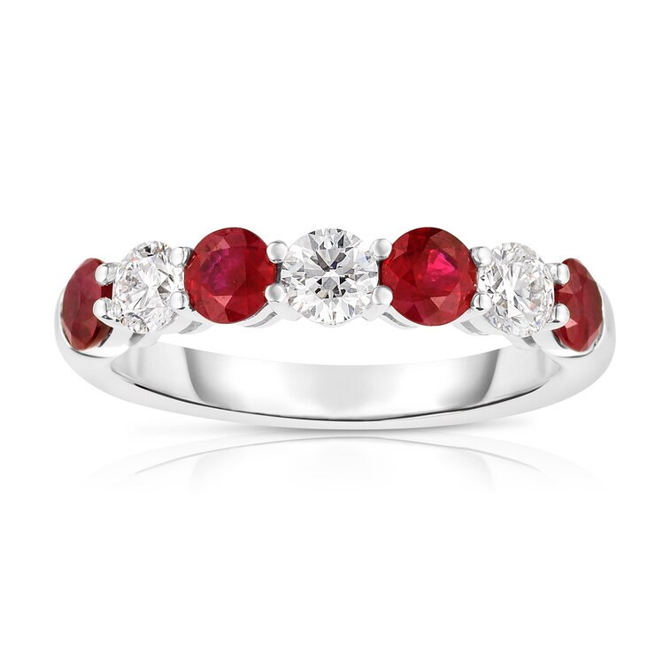 Anillo de Rubi con Diamantes 0.48ctw, Oro Blanco 14K