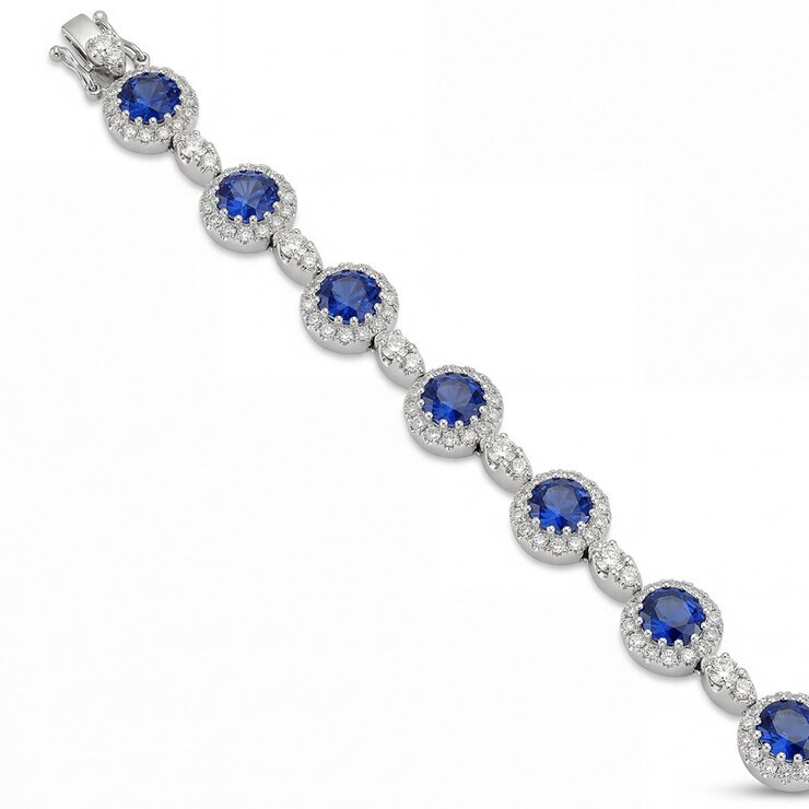 Brazalete de Zafiro Azul con Diamantes 2.18ctw, Oro Blanco 14K — Imagen 2 de 4