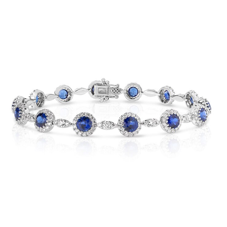 Brazalete de Zafiro Azul con Diamantes 2.18ctw, Oro Blanco 14K