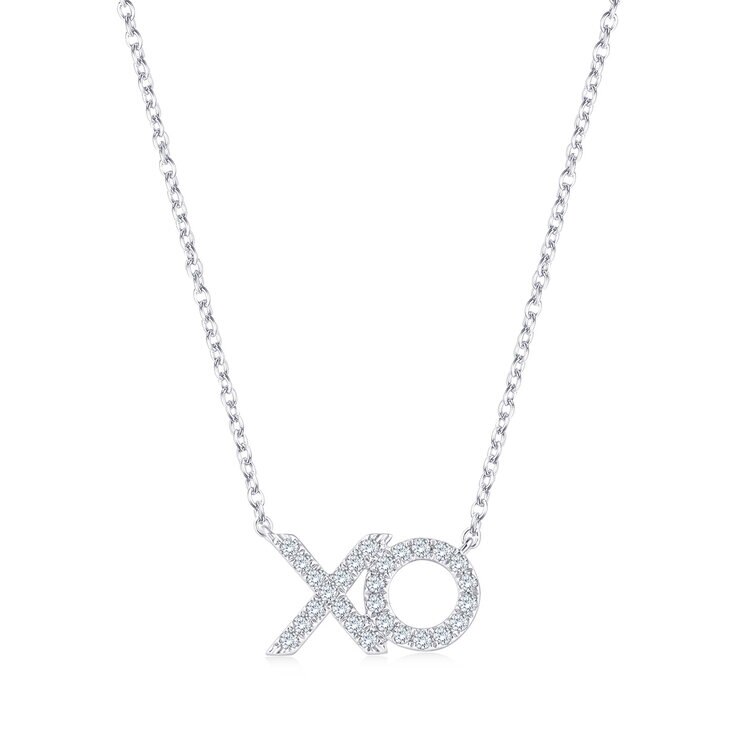 Collar de Diamantes 0.18ctw, con Dije de 'XO', Oro Blanco 14K