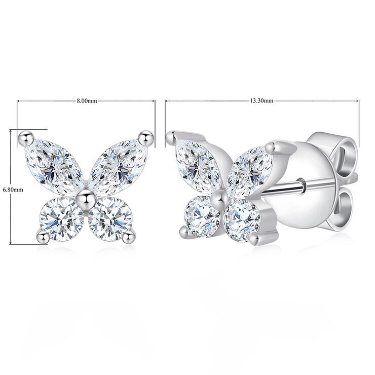 Aretes de Diamantes 0.58ctw, Forma Mariposa, Oro Blanco 14K — Imagen 3 de 4