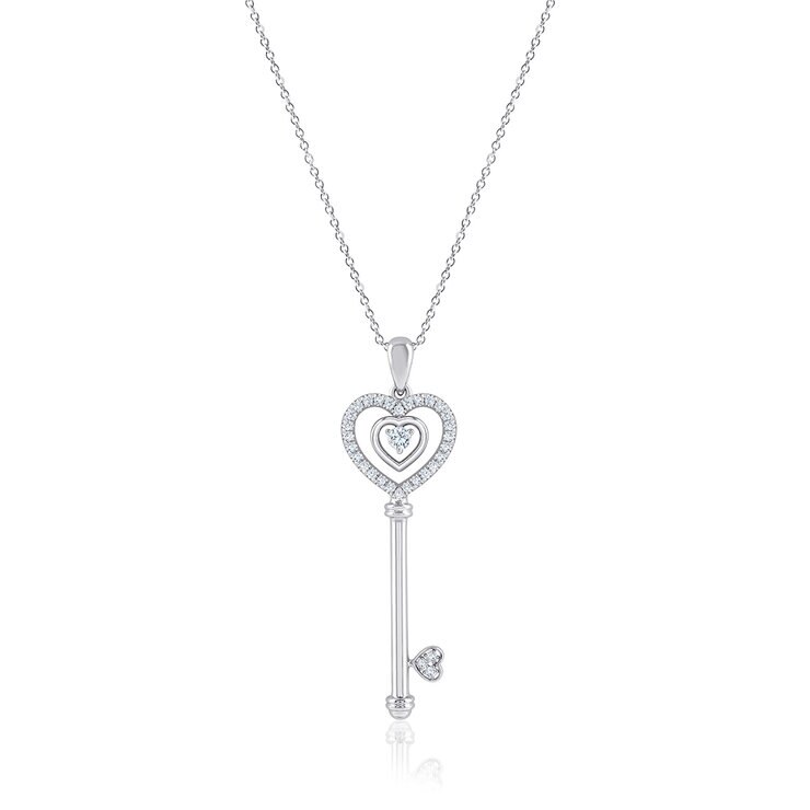 Dije de Diamantes 0.30ctw, Llave de Corazon, Oro Blanco 14K