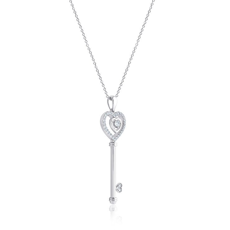 Dije de Diamantes 0.30ctw, Llave de Corazon, Oro Blanco 14K — Imagen 4 de 4