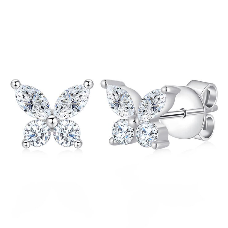 Aretes de Diamantes 0.58ctw, Forma Mariposa, Oro Blanco 14K