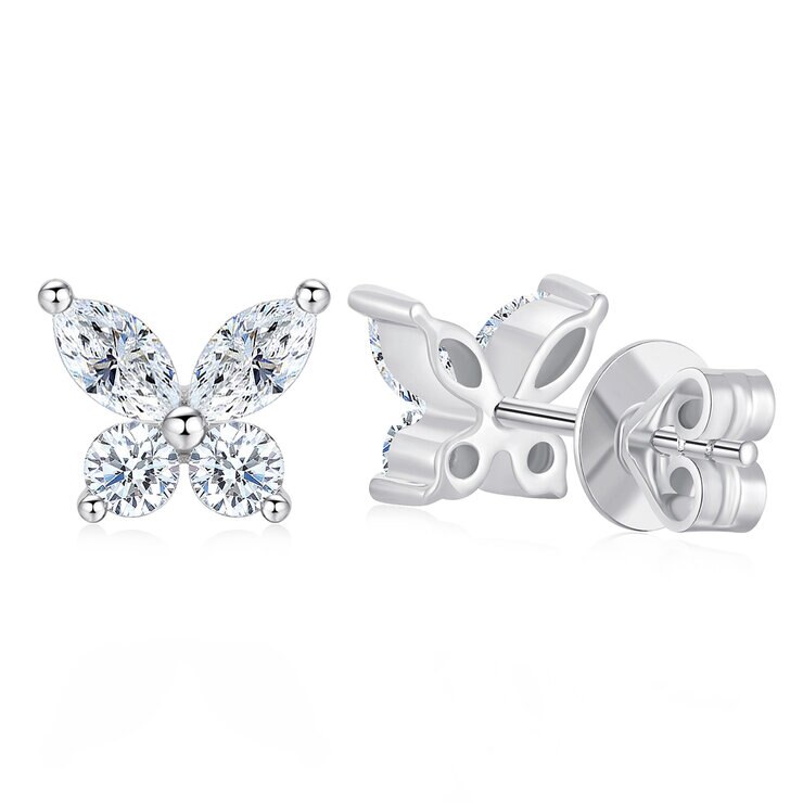 Aretes de Diamantes 0.58ctw, Forma Mariposa, Oro Blanco 14K — Imagen 4 de 4