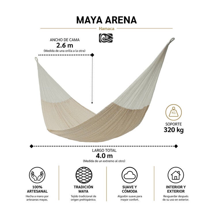Arte Mayab, Hamaca Artesanal Modelo Maya Arena, Color Beige — Imagen 3 de 4