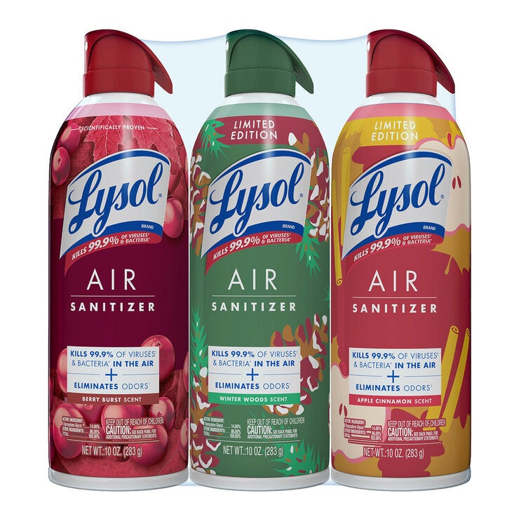 Lysol Air Sanitizante Ambiental Edición Navidad 3 pzas de 283 g — Imagen 1 de 4