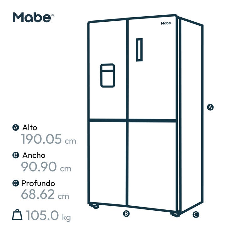 Mabe Refrigerador 21' 4 Puertas Cristal Negro — Imagen 3 de 4