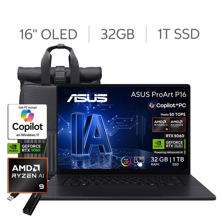 ASUS ProArt P16 Laptop 16" 3K OLED Touch NVIDIA GeForce RTX 5060 AMD Ryzen AI 9 HX 370 32GB 1TB SSD — Imagen 1 de 4