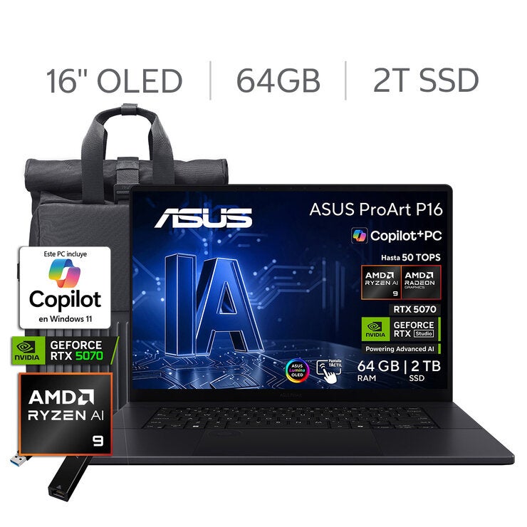 ASUS ProArt P16 Laptop 16" 3K OLED Touch NVIDIA GeForce RTX 5070 AMD Ryzen AI 9 HX 370 64GB 2TB SSD