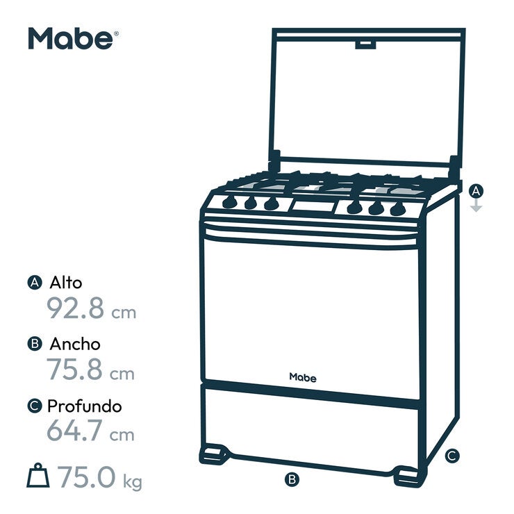 Mabe Estufa de Gas de Piso 76 cm con 6 Quemadores Inoxidable — Imagen 2 de 4
