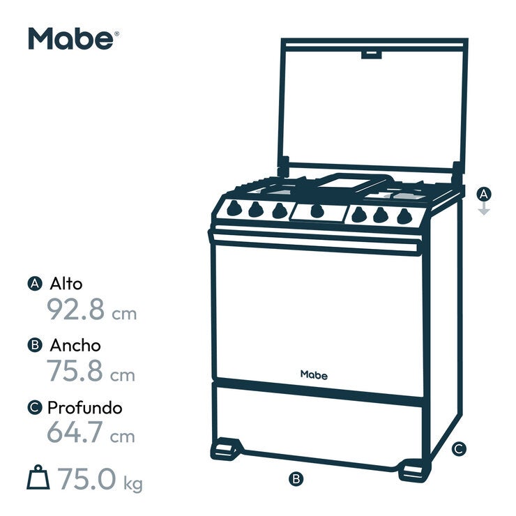 Mabe Estufa de Gas de Piso 76 cm con 6 Quemadores Gris Metálico — Imagen 3 de 4