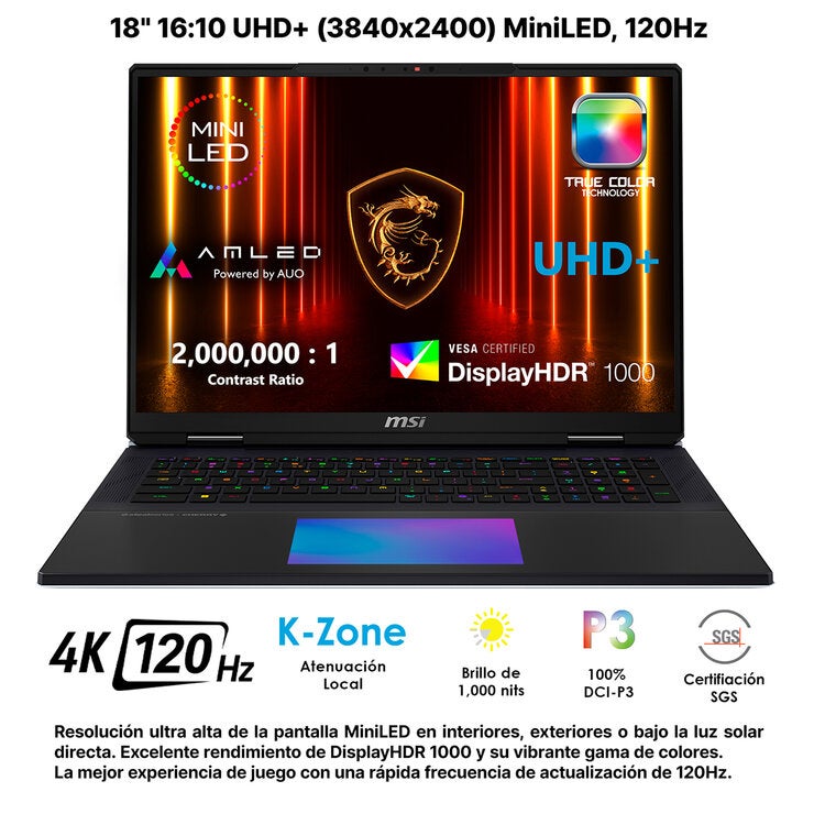 MSI Titan 18 Laptop Gaming 18" MiniLed UHD+ NVIDIA GeForce RTX 5090 Intel Ultra 9 290HX 64GB 2TB SSD — Imagen 3 de 4