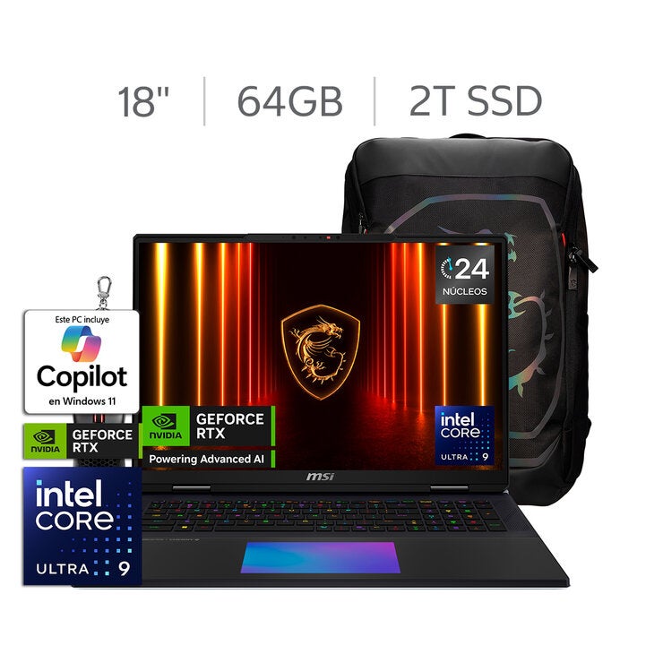 MSI Titan 18 Laptop Gaming 18" MiniLed UHD+ NVIDIA GeForce RTX 5090 Intel Ultra 9 290HX 64GB 2TB SSD — Imagen 1 de 4