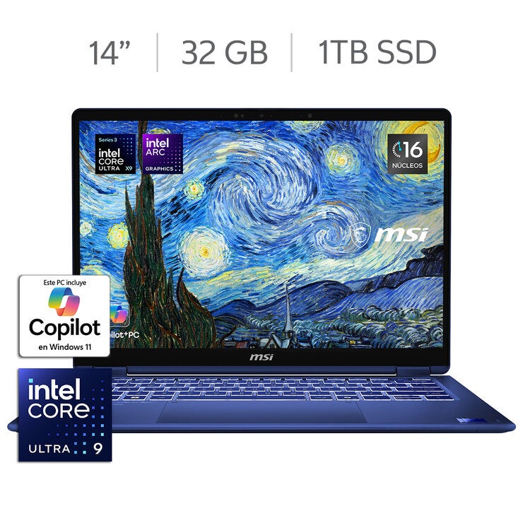 MSI Prestige 14 Flip AI+ Vincent van Gogh Edición Noche Estrellada 14" FHD+ OLED Touch Intel Ultra X9 378H 32GB 1TB SSD Bundle — Imagen 1 de 4