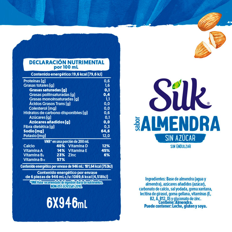 Silk Bebida de Almendra sin Azúcar 6 pzas de 946 ml — Imagen 2 de 2